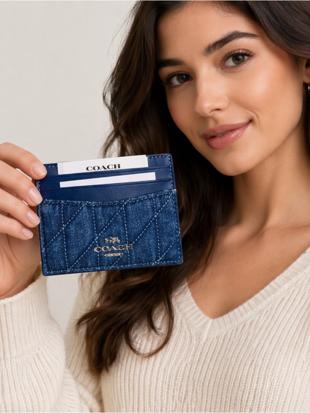 Coach Slim ID Card Case Quilted Denim NWT - Picture 9 of 9